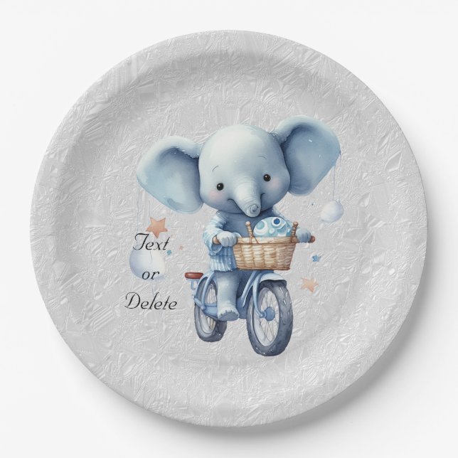 Watercolor Cycling Elephant Paper Plate (Front)