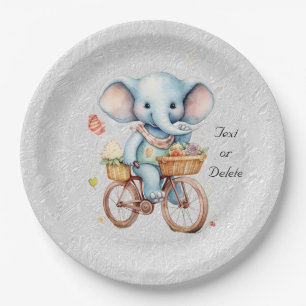 Watercolor Cycling Elephant Paper Plate