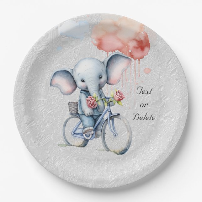 Watercolor Cycling Elephant Paper Plate (Front)