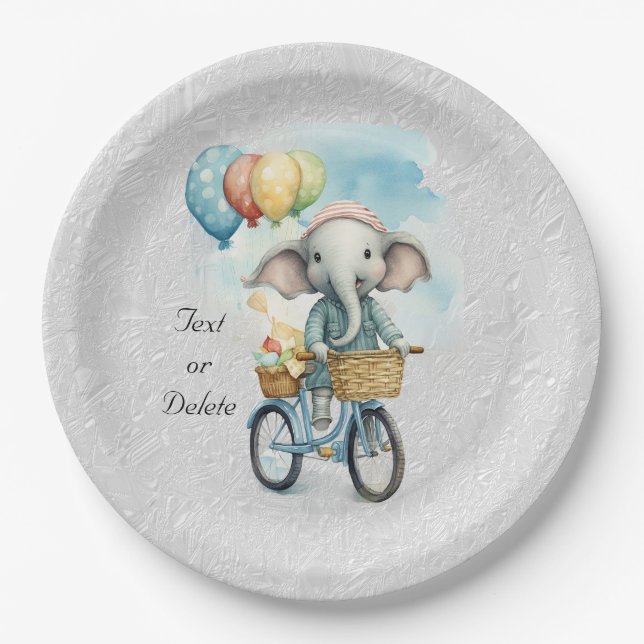 Watercolor Cycling Elephant Paper Plate (Front)