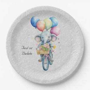 Watercolor Cycling Elephant Paper Plate