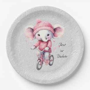 Watercolor Cycling Elephant Paper Plate