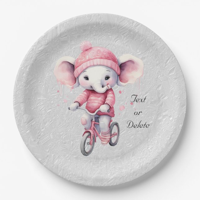 Watercolor Cycling Elephant Paper Plate (Front)