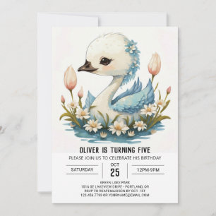 Watercolor Cygnus Swan Birthday Invitation