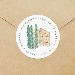 Watercolor Cypress Trees Return Address Classic Round Sticker