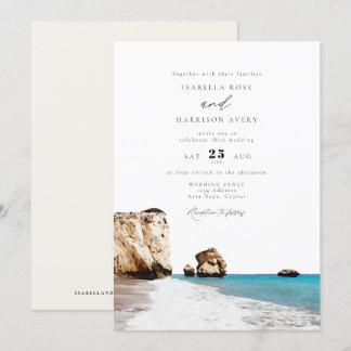 Watercolor Cyprus Aphrodite Beach Ocean Wedding Invitation