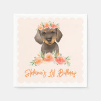 Watercolor Dachshund and Peach Flowers Birthday