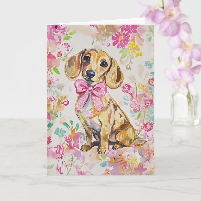 Watercolor Dachshund Card Blank or Customize (Orchid)