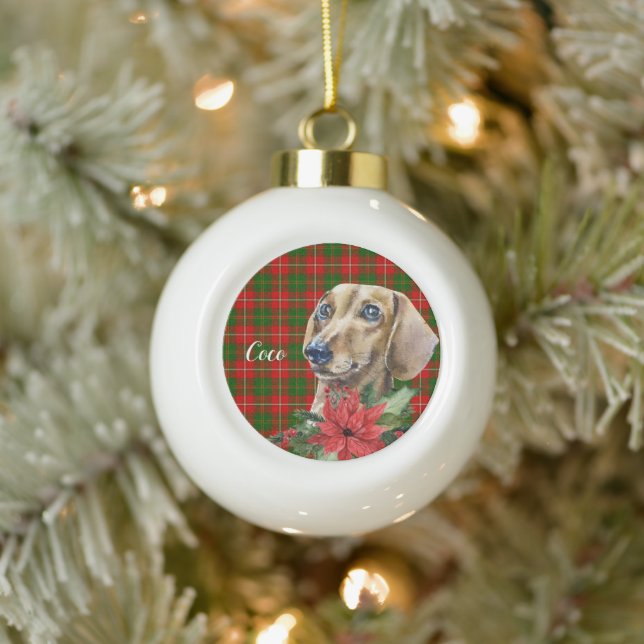Watercolor Dachshund Dog Personalised  Ceramic Ball Christmas Ornament (Tree)