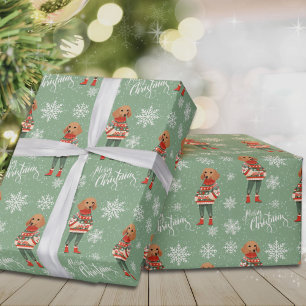 Watercolor Dachshund Dog Sage Green Christmas Wrapping Paper