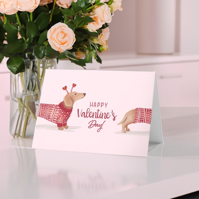 Watercolor Dachshund Dog Valentine's Day Sweater Card (Watercolor Dachshund Dog Valentine's Day Sweater Card)