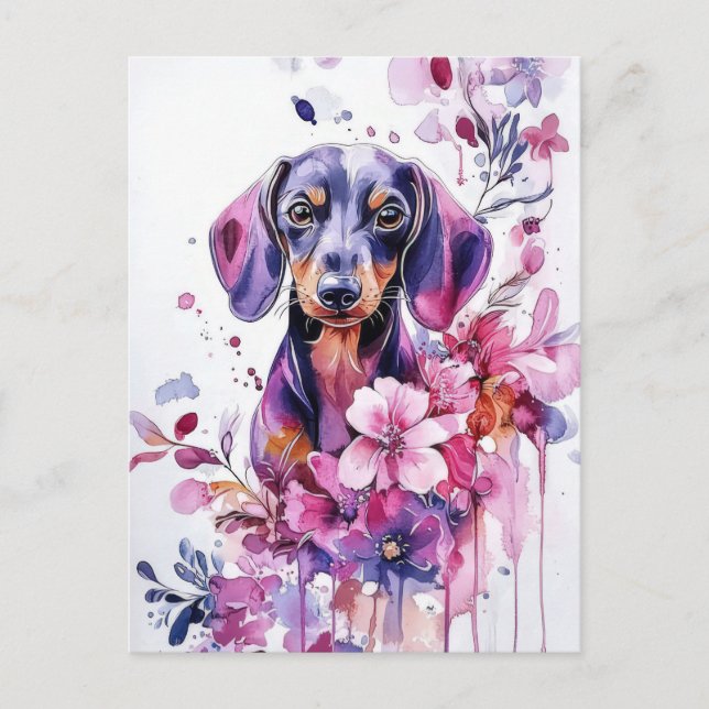 Watercolor Dachshund Postcard  (Front)