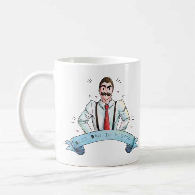Watercolor Dad in Suspenders Coffee Mug (Left)