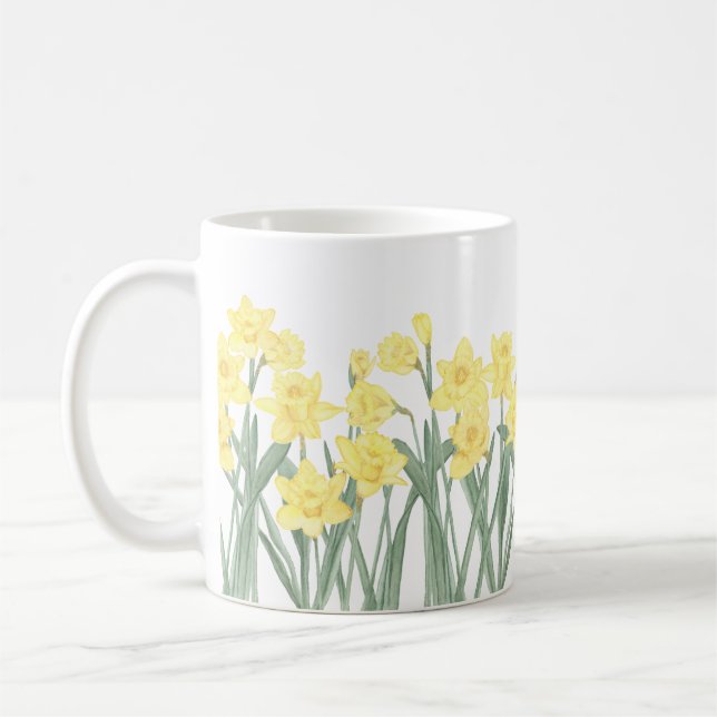 Watercolor Daffodil Ditzy Floral Coffee Mug (Left)