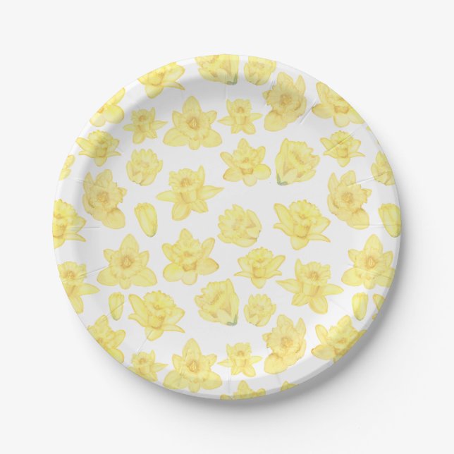 Watercolor Daffodil Ditzy Floral Paper Plate (Front)