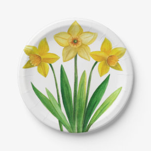 Watercolor Daffodil Ditzy Floral Paper Plates
