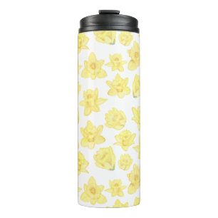 Watercolor Daffodil Ditzy Floral Patterned Thermal Tumbler
