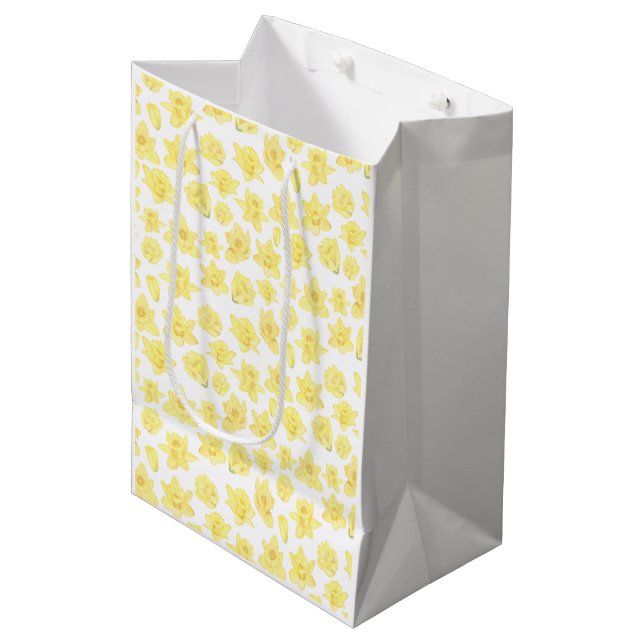 Watercolor Daffodil Floral Medium Gift Bag (Front Angled)