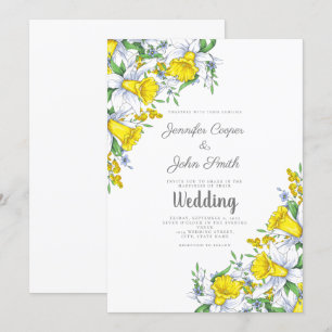 Watercolor Daffodil Floral Wedding  Invitation