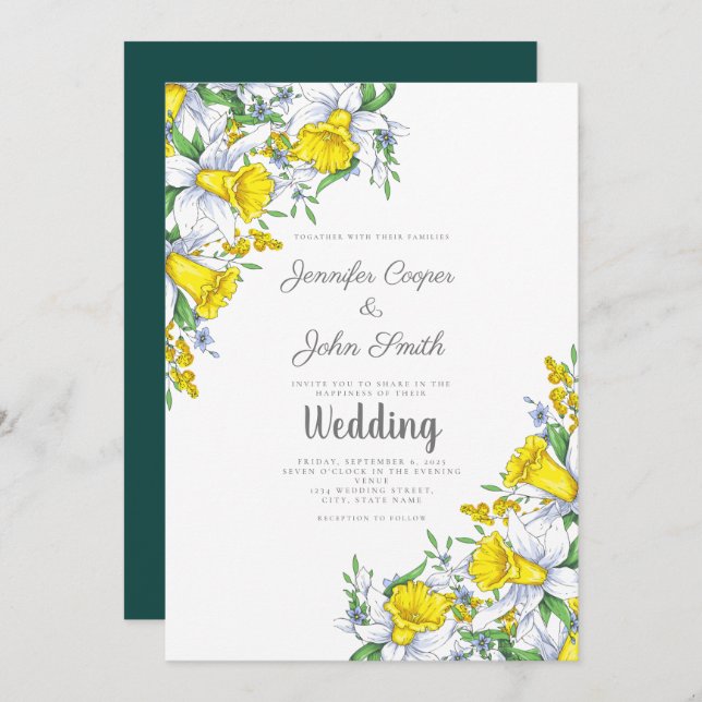 Watercolor Daffodil Floral Wedding  Invitation (Front/Back)