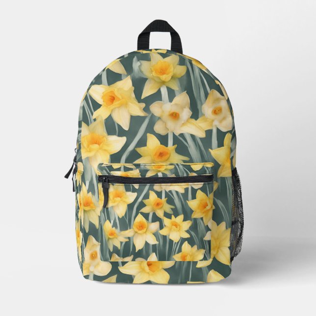 Watercolor Daffodil Flowers Backpack | Floral Bag (Front)