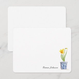 Watercolor Daffodil in blue and white pot Card