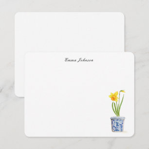 Watercolor Daffodil in blue and white pot Card