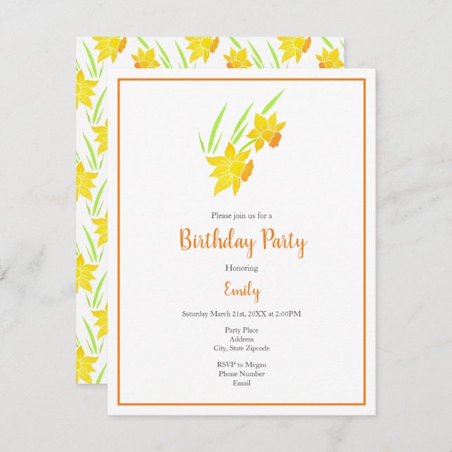 Watercolor Daffodil Pattern Invitation (Front/Back)
