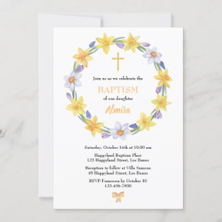 Watercolor Daffodil Wreath Baptism Invitation