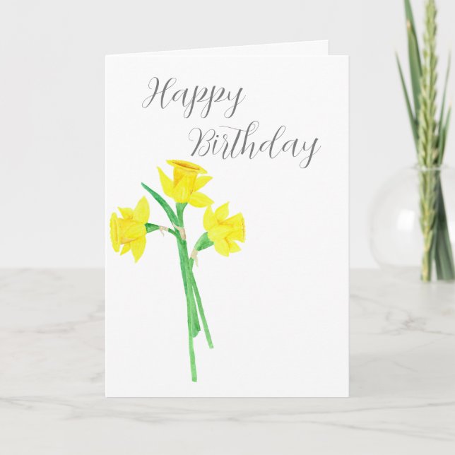 Watercolor Daffodils Birthday Card (Front)