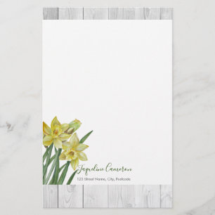 Watercolor Daffodils Botanical Illustration Stationery