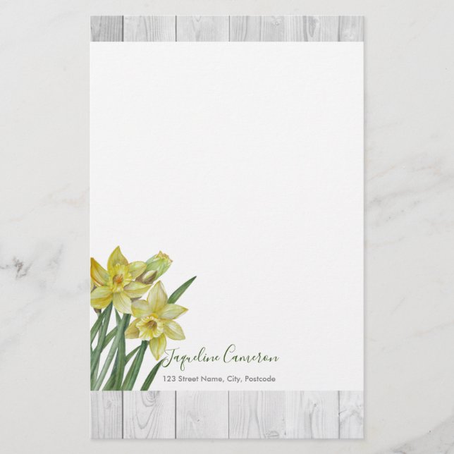 Watercolor Daffodils Botanical Illustration Stationery (Front)