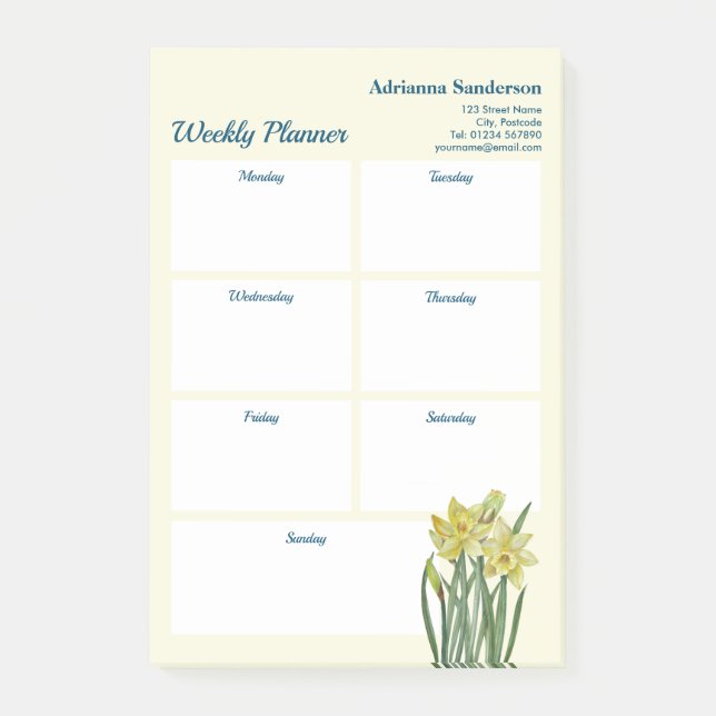 Watercolor Daffodils Botanical Weekly Planner Post-it Notes (Front)