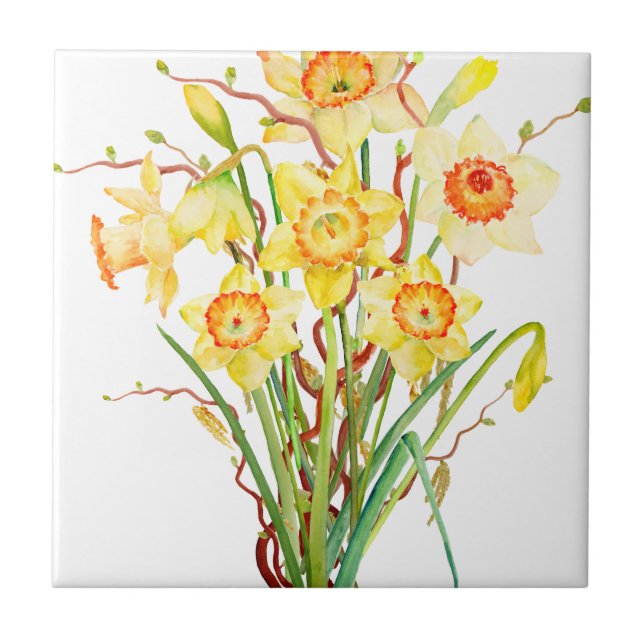 Watercolor daffodils bouquet tile (Front)