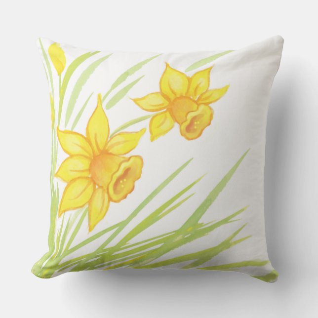 Watercolor Daffodils Cushion (Front)