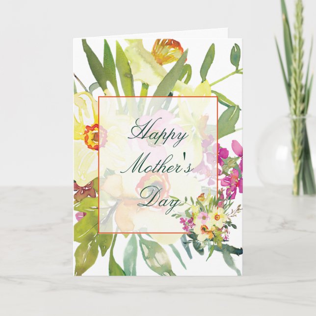 Watercolor daffodils custom Mother's Day Holiday Card (Front)