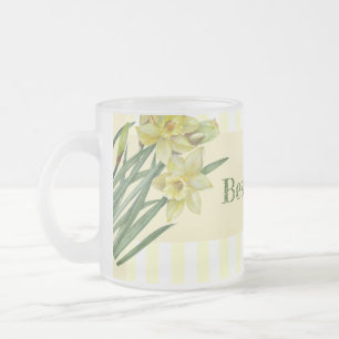Watercolor Daffodils Flower Portrait Illustration Frosted Glass Coffee Mug