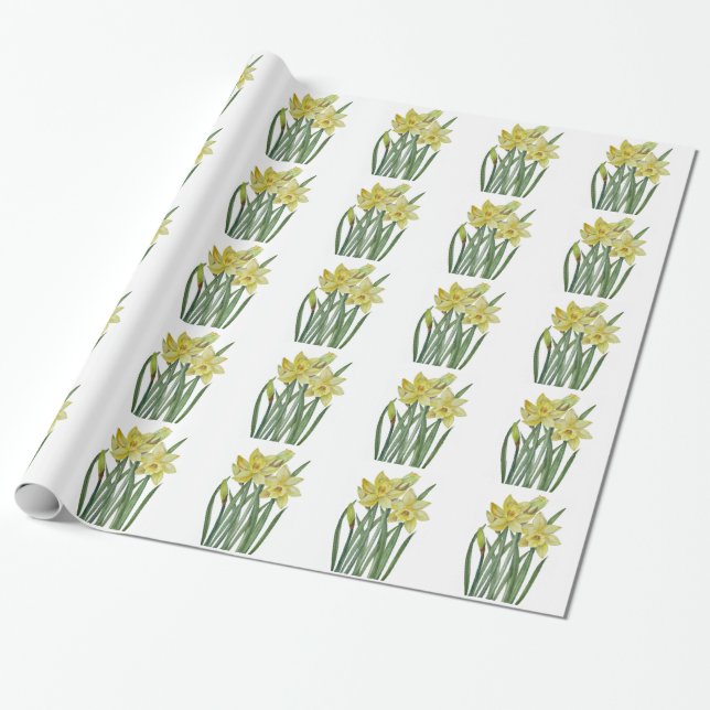 Watercolor Daffodils Flower Portrait Illustration Wrapping Paper (Unrolled)