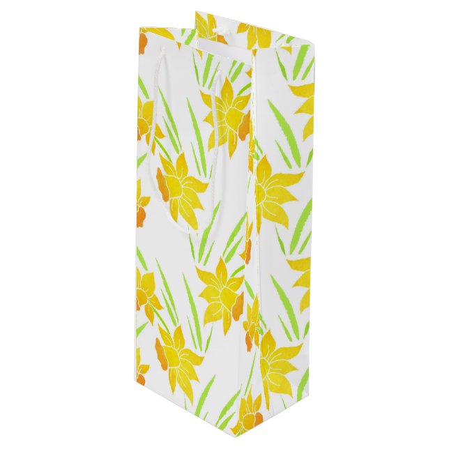 Watercolor Daffodils Pattern Wine Gift Bag (Front Angled)
