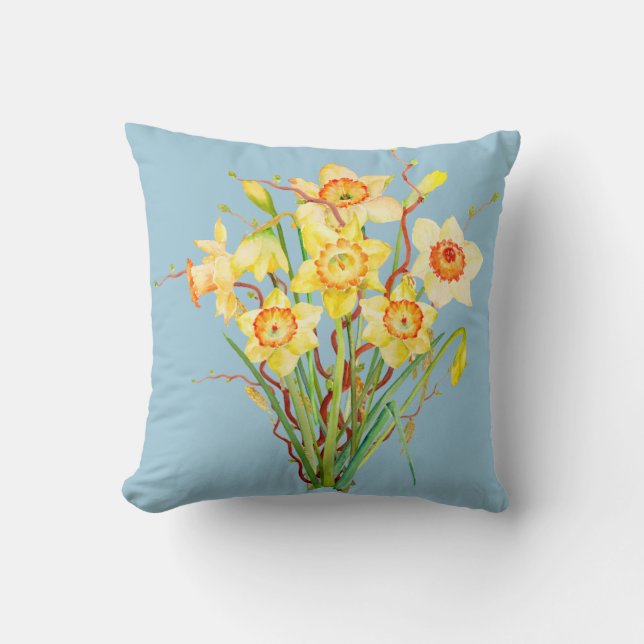 Watercolor Daffodils Pillow (Front)