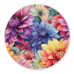 Watercolor Dahlia Flowers -  French Country Decor Ceramic Knob