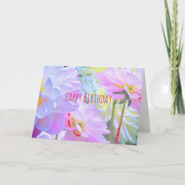 Watercolor Dahlia Flowers Happy Birthday Card (Front)