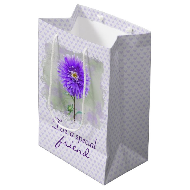 Watercolor Dahlia On Hearts Medium Gift Bag (Front Angled)