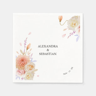Watercolor Dahlia & Roses Wedding Napkin