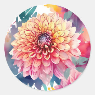 Watercolor Dahlia Summer Classic Round Sticker