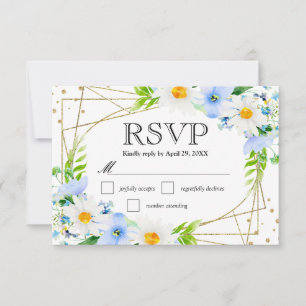 Watercolor Daisies and Blue Flowers Wedding RSVP Card