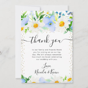 Watercolor Daisies and Blue Flowers Wedding Thank You Card