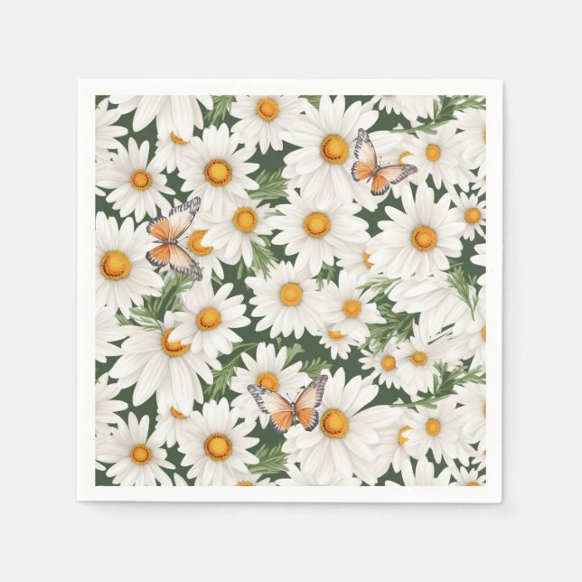 Watercolor Daisies and Butterflies Napkin (Front)