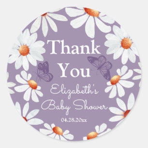Watercolor Daisies and Butterfly Baby Shower  Classic Round Sticker