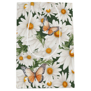 Watercolor Daisies and Monarch Butterflies Medium Gift Bag